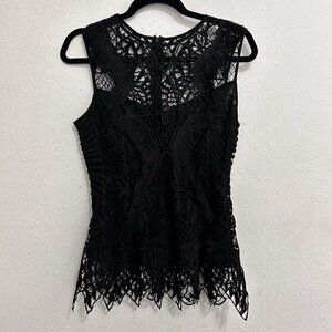 Venus Black Guipure Lace Sleeveless Whimsigoth Witchy Y2K Fringe Top Size 8